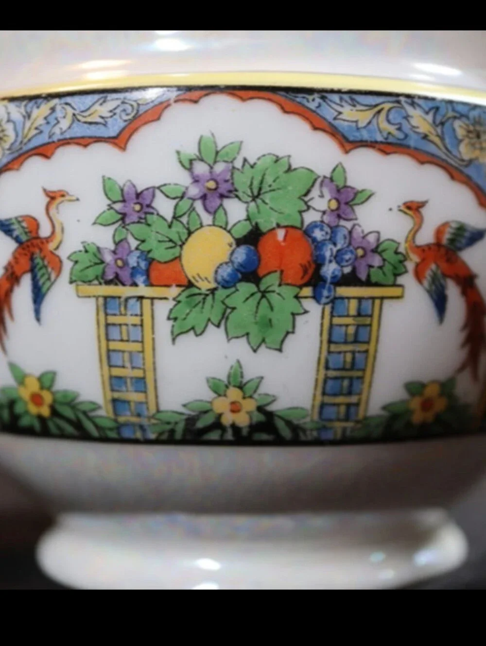 Vintage Noritake Morimura Fruit & Peacock Sugar Bowl with Lid & Creamer Set